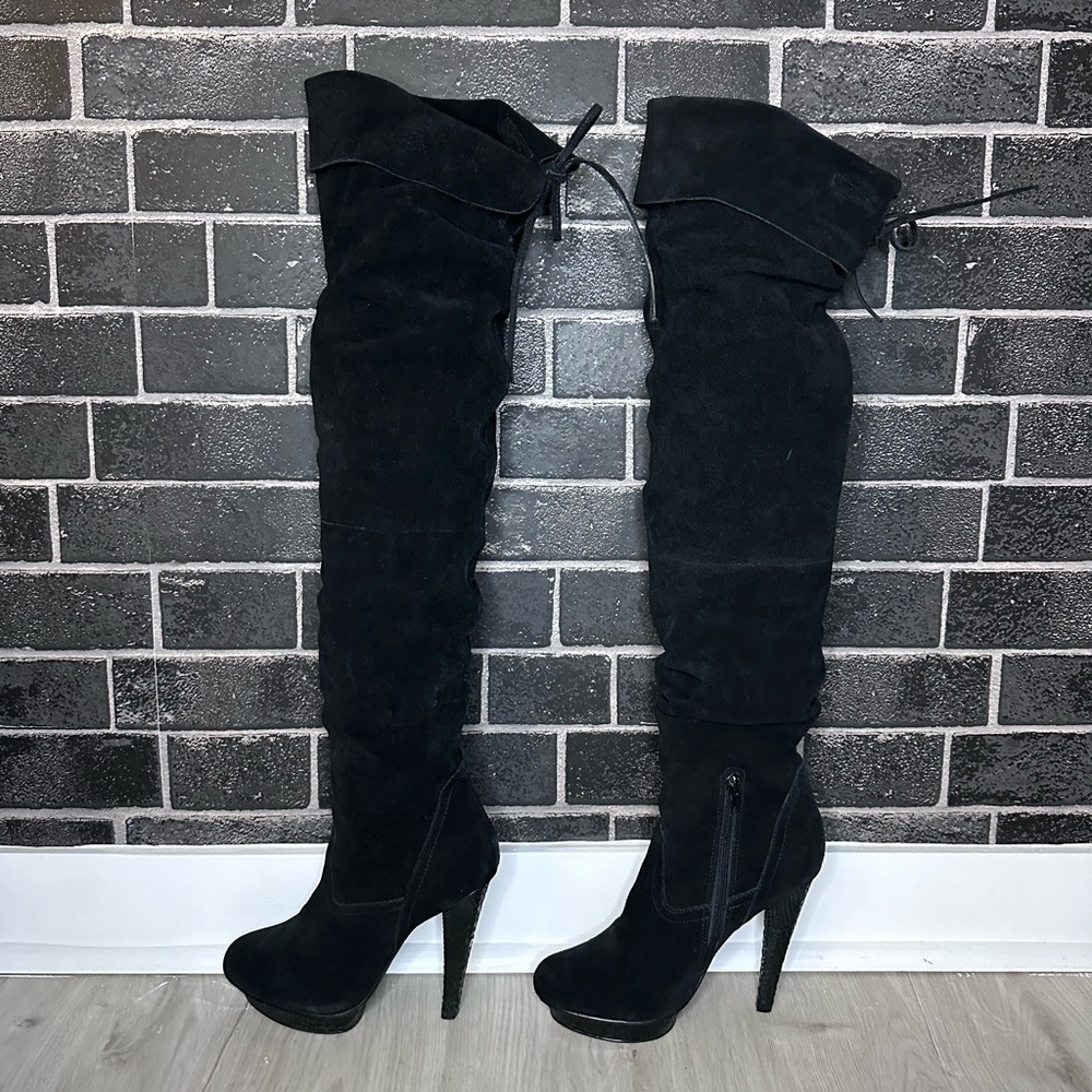 BLACK SUEDE LEATHER HIGH BOOTS
